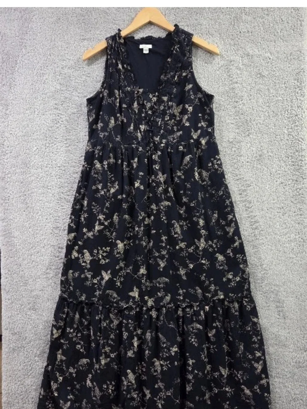 J. Jill Black Maxi Dress with Gold Floral Print XL TALL XLT RUFFLED TIER